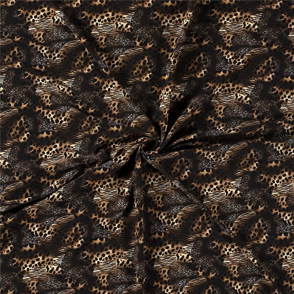 Modestoffe Krepp Tiere kreativ schwarz-camel (Bluse)