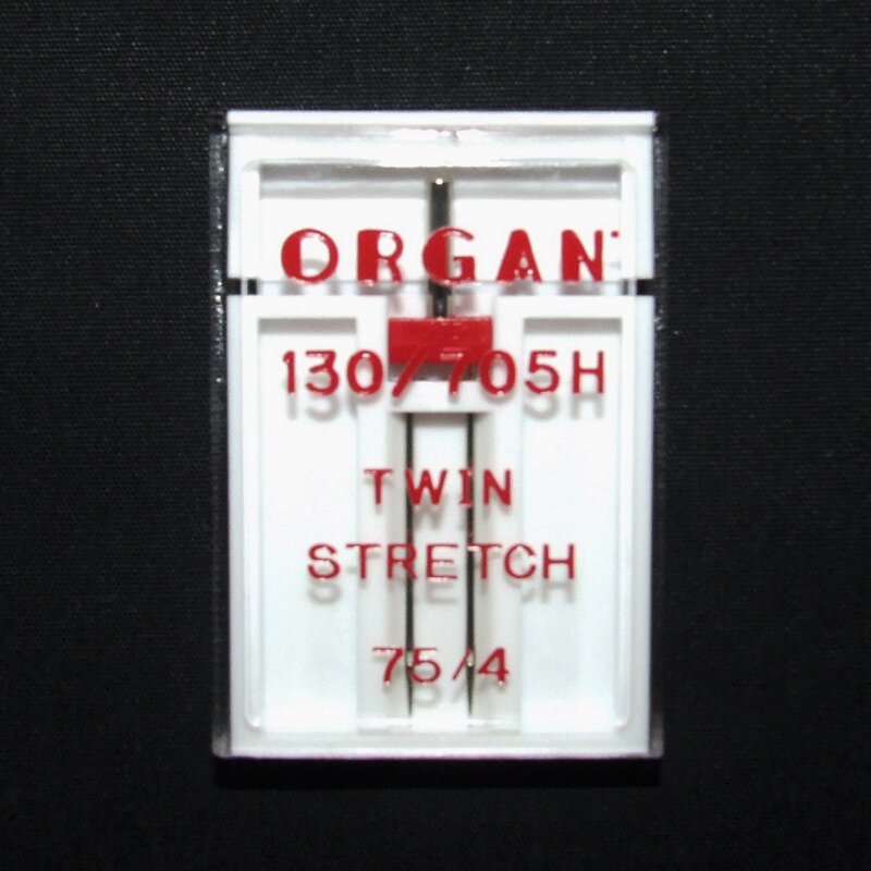 Zwillings-Nähmaschinennadeln Abstand 4 mm Nr.75 Stretch Flachkolben, 130/705H, 1 Stk. Organ