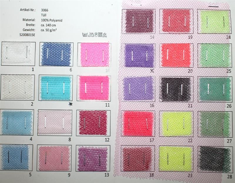 Farbkarte Tüll in 50 Farben