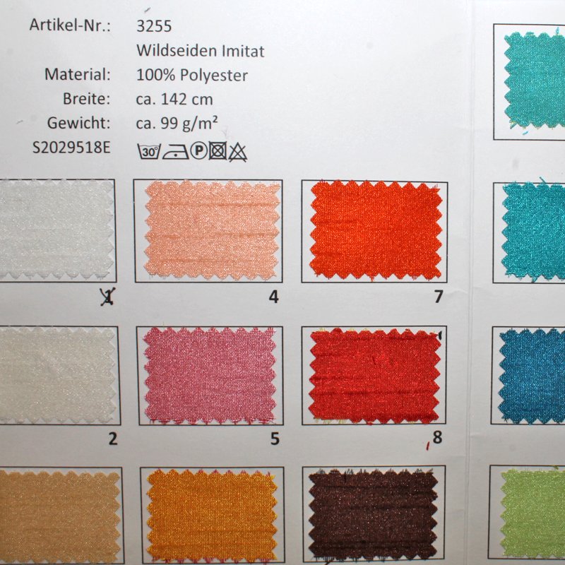 Farbkarte Wildseiden Imitat in 17 Farben