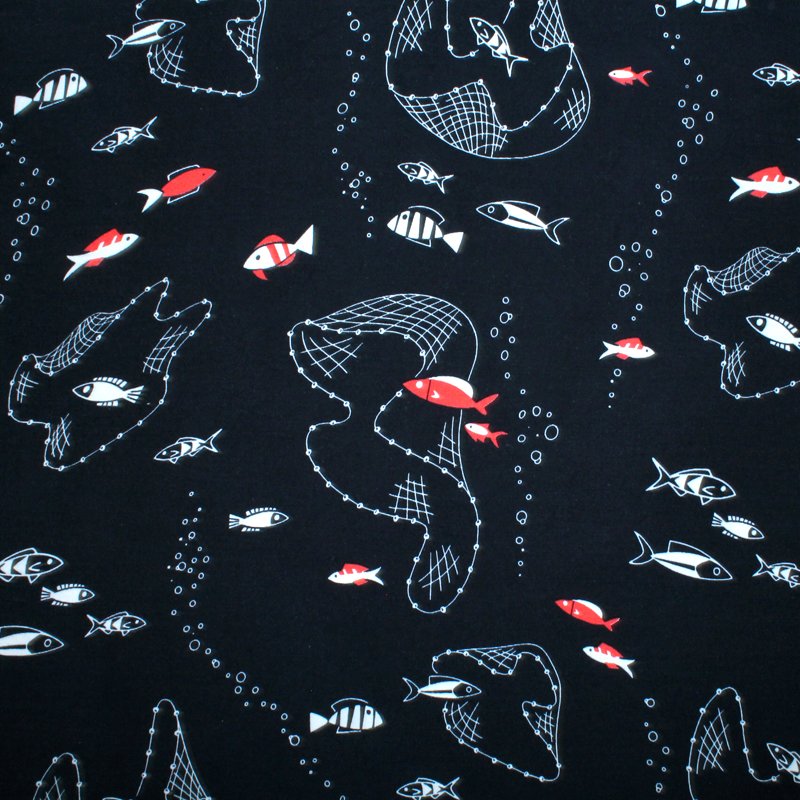 Javanaise schwarz Druck "Fisch im Netz auf Batik Fond"
