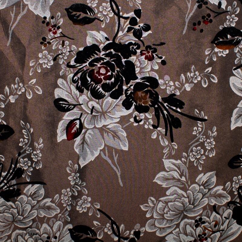 Satin Crash Flockdruck Blumen in schokobraun