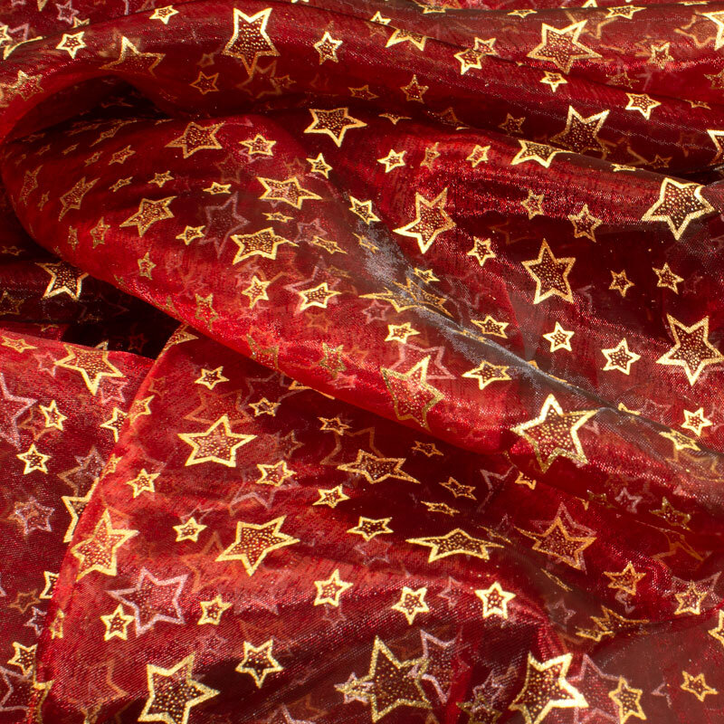 Organza bordeaux Foliendruck Sterne gold