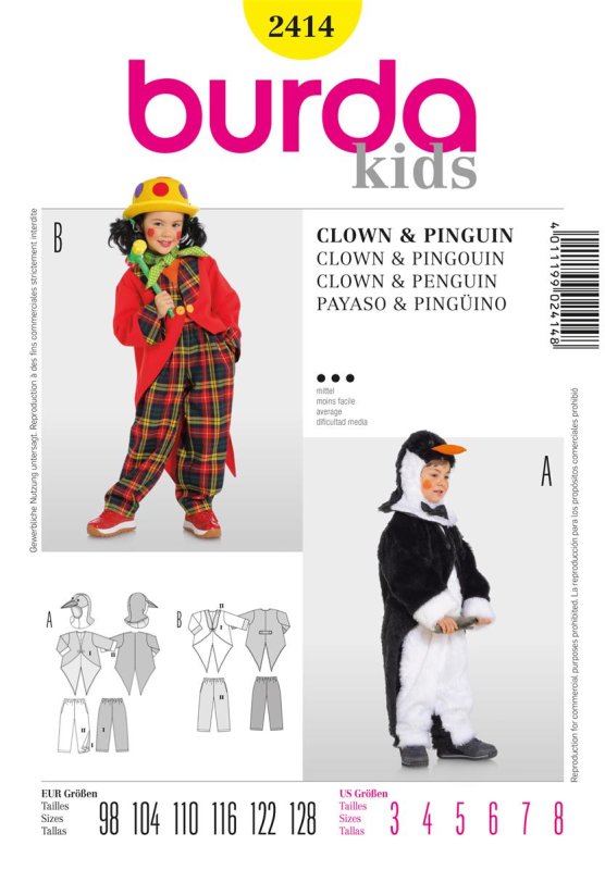 Burda Schnittmuster Baby/Kinder Kostüm Gr. 98 - 128