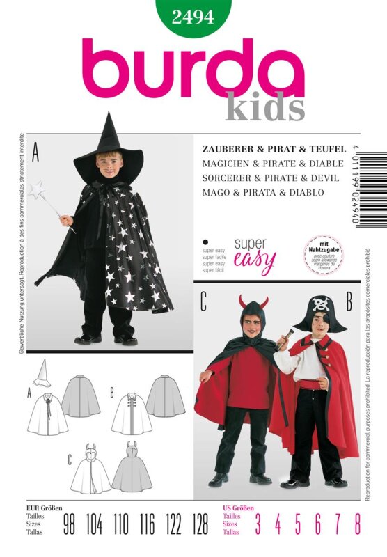 Burda Schnittmuster Baby/Kinder Kostüm Gr. 98 - 128