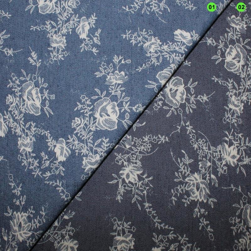 Stretch Jeans bedruckt Rosen 01 mittelblau