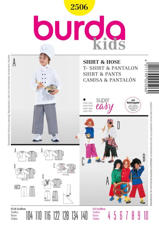 Burda Schnittmuster Kinder Kostüm Gr. 104 - 140