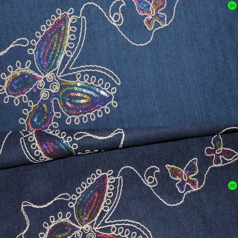 Jeans Pailletten Stickerei Schmetterling 01 mittelblau