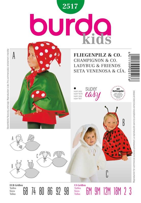 Burda Schnittmuster Baby Kostüm Gr. 68 - 98