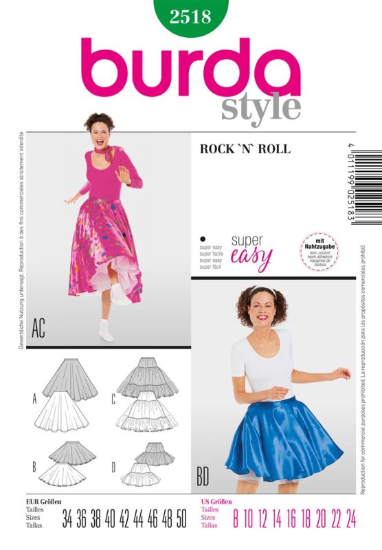 Burda Schnittmuster Damen Rock Gr. 34 - 50