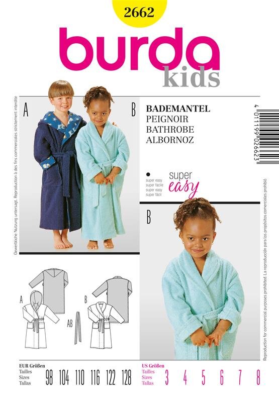 Burda Schnittmuster Baby/Kinder Bademantel Gr. 98 - 128