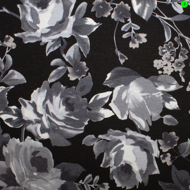 Jersey Viskose bedruckt Rosen 05 schwarz-grau