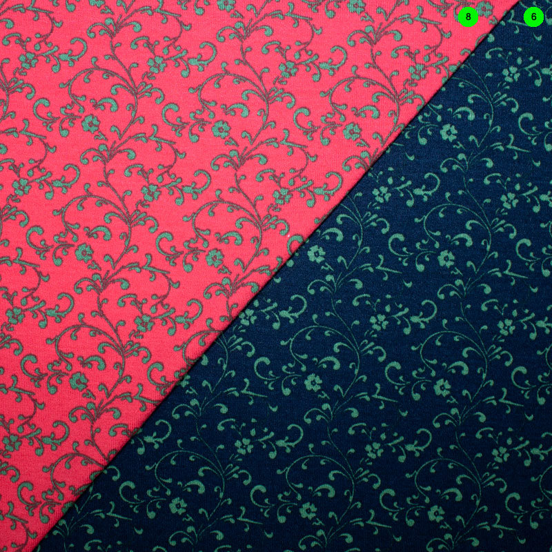 Viskose Jersey Digitaldruck Blumenranken 8 rot-oliv