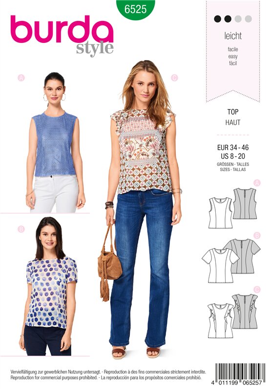 Burda Schnittmuster Damen Top Gr. 34 - 46
