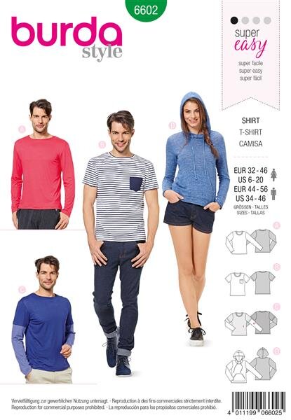 Burda Schnittmuster Damen/Herren T-Shirts Gr. 32- 46 + 44 - 56