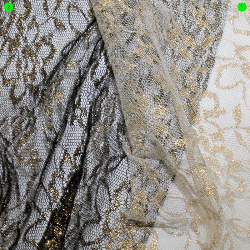 Spitze mit Lurex Blumen 02 schwarz-bronze