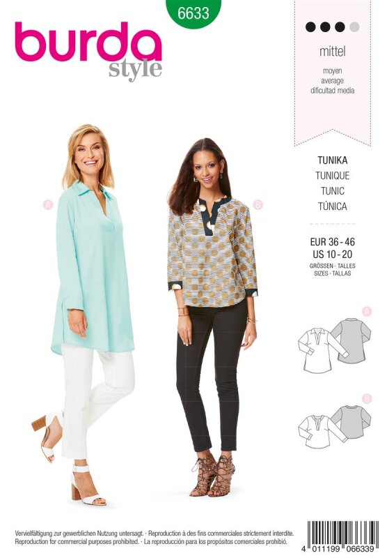 Burda Schnittmuster Damen Tunika Gr. 36 - 46