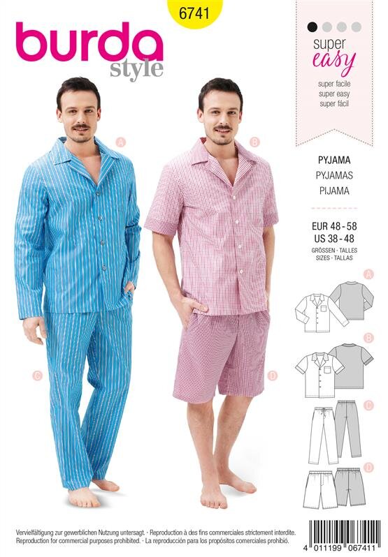 Burda Schnittmuster Herren Pyjama Gr. 48 - 58