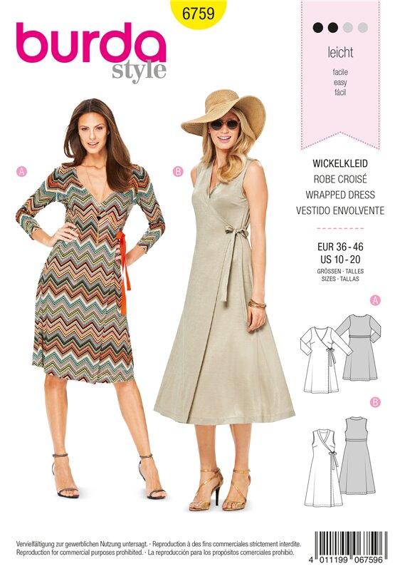 Burda Schnittmuster Damen Wickelkleid Gr. 36 - 46