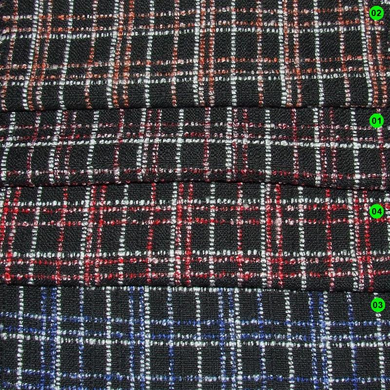 Mantelstoff Bouclè Karo 03 schwarz-royalblau