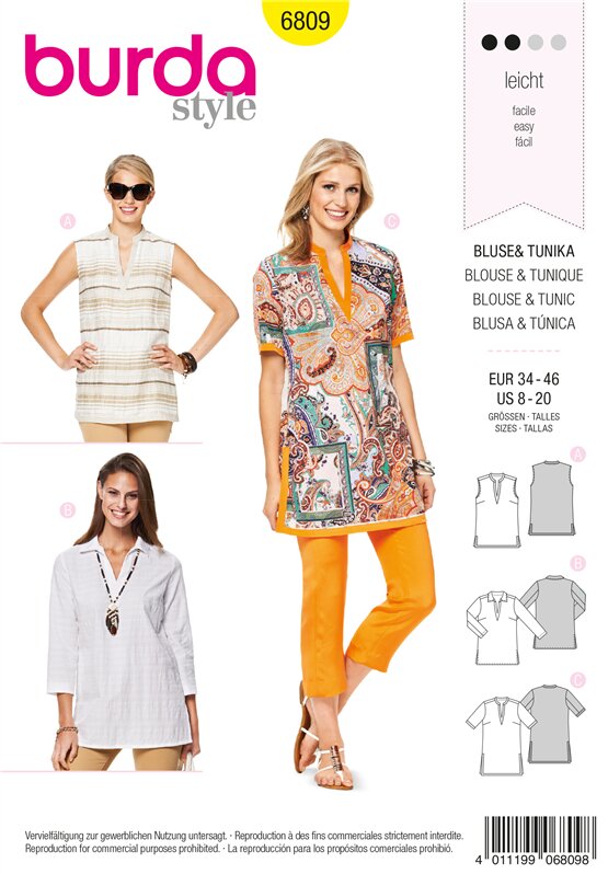 Burda Schnittmuster Damen Bluse + Tunika Gr. 34 - 46