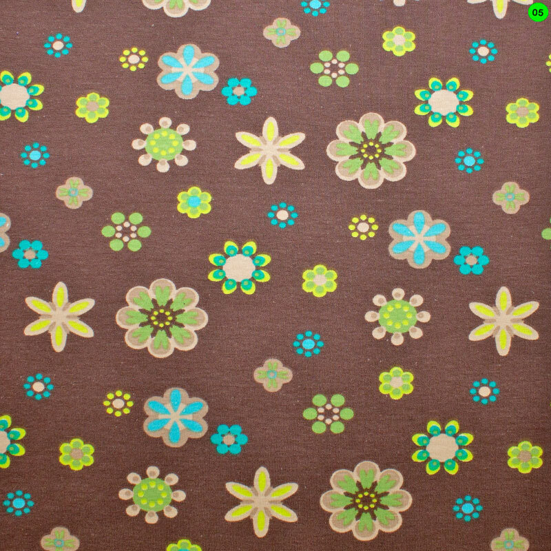 Baumwolljersey Muster Blumen 05 braun