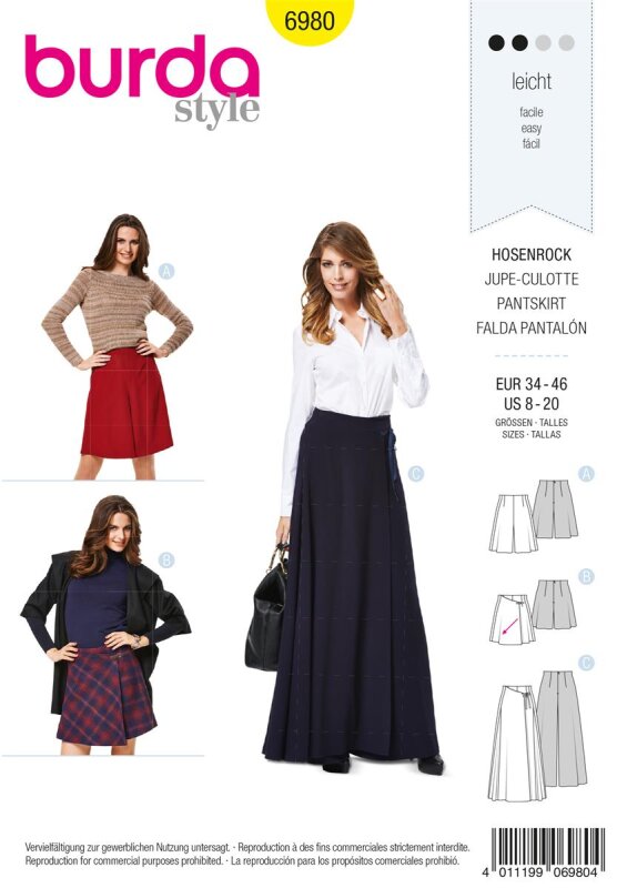 Burda Schnittmuster Damen Hosenrock Gr. 34 - 46