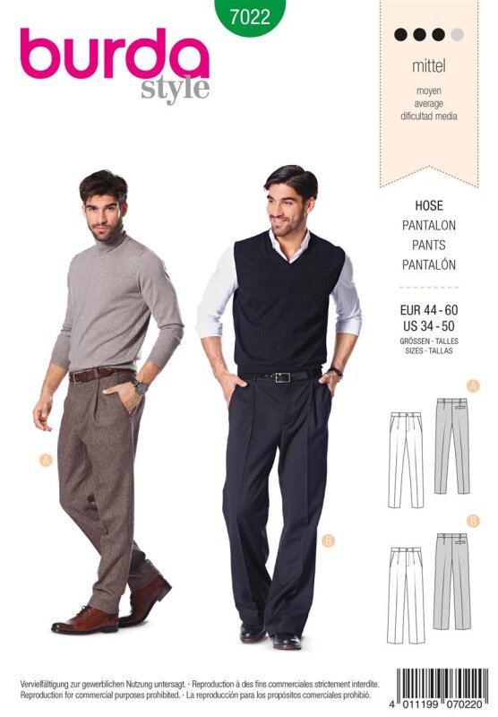 Burda Schnittmuster Herren Hose Gr. 44 - 60