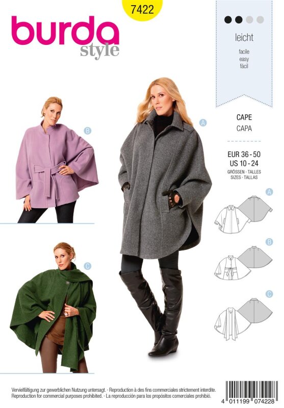 Burda Schnittmuster Damen Cape Gr. 36 - 50