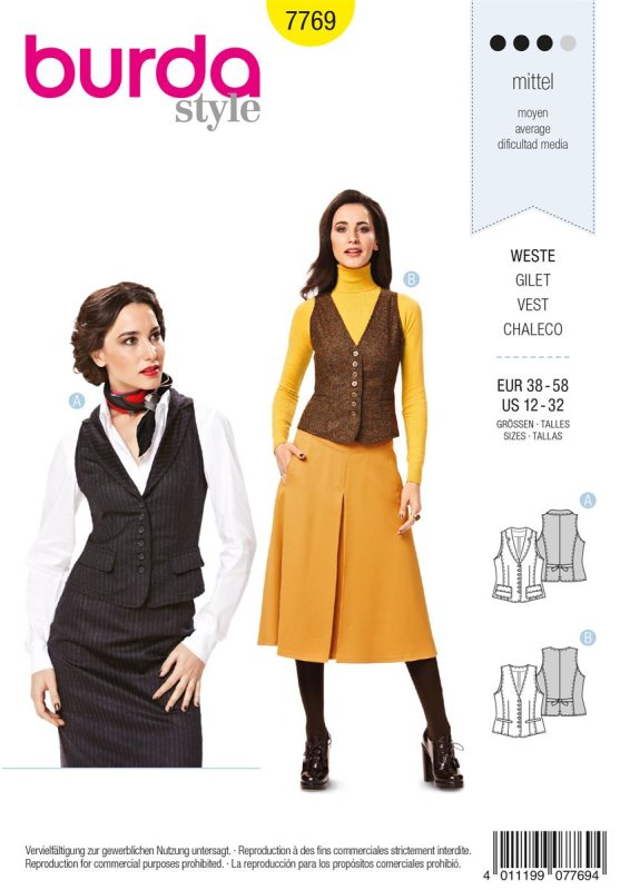 Burda Schnittmuster Damen Weste Gr. 38 - 58