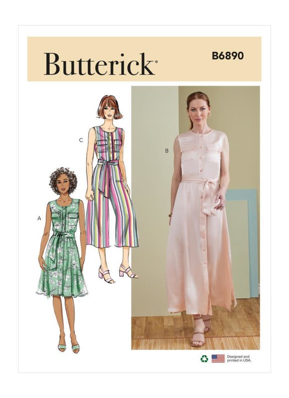 Butterick Schnittmuster Damen Kleid, Overall und Schärpe