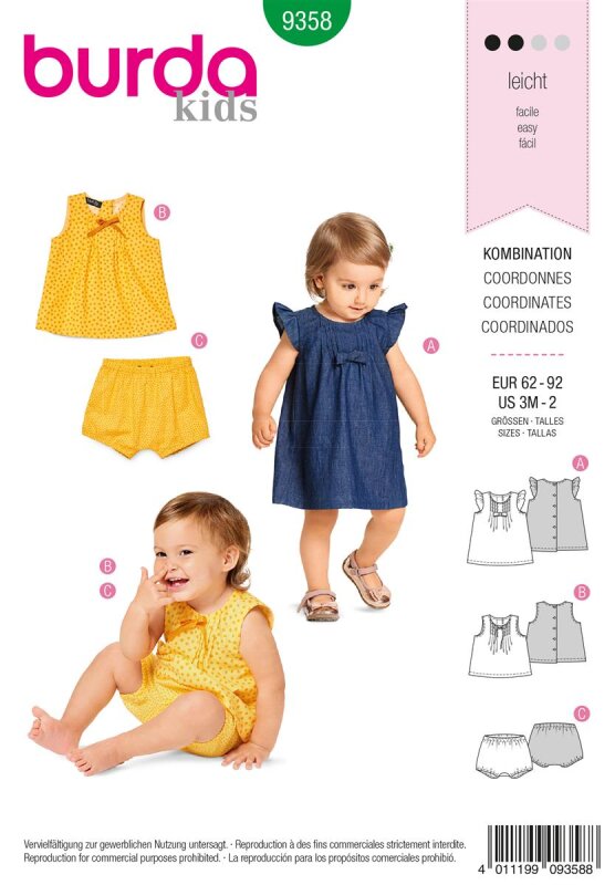 Burda Schnittmuster Baby Kleid + Hose Gr. 62 - 92