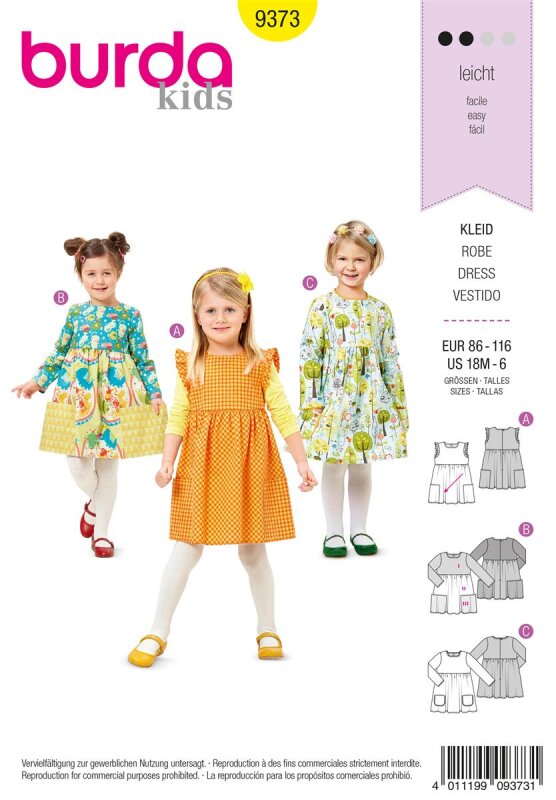 Burda Schnittmuster Baby/Kinder Kleid Gr. 86 - 116