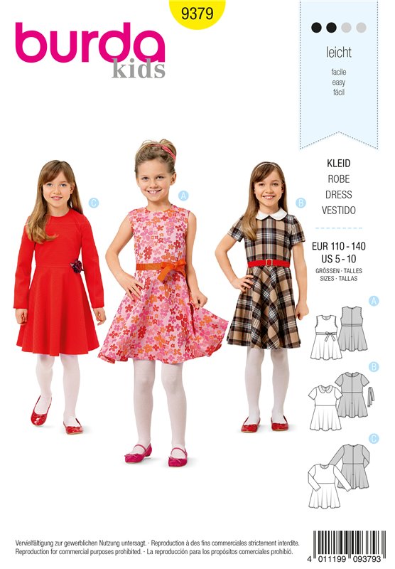 Burda Schnittmuster Kinder Kleid Gr. 110 - 140