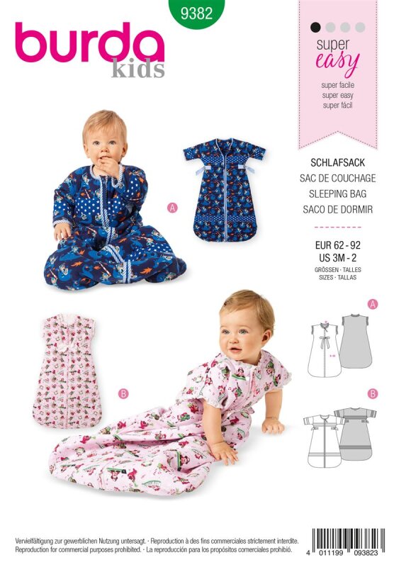 Burda Schnittmuster Baby Schlafsack Gr. 62 - 92