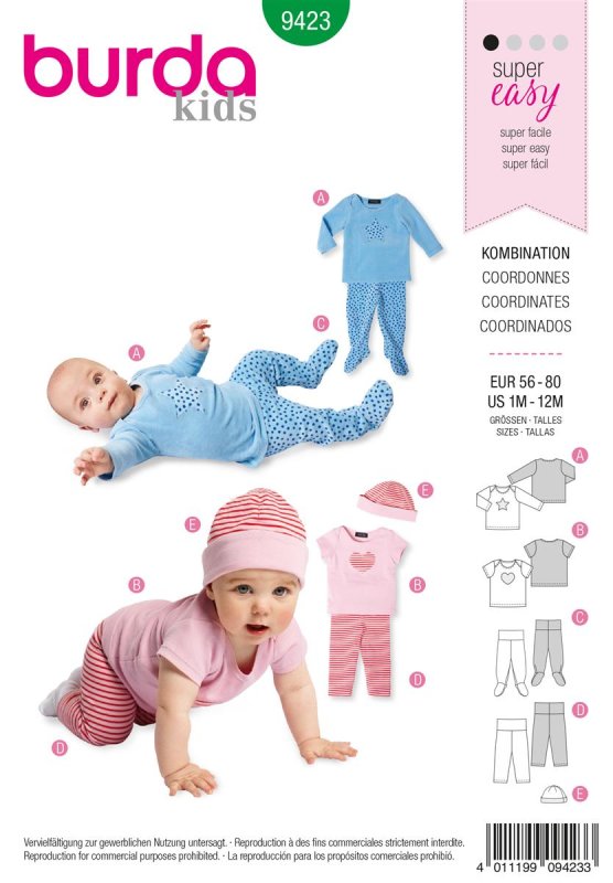 Burda Schnittmuster Baby Schlafanzug Gr. 56 - 80