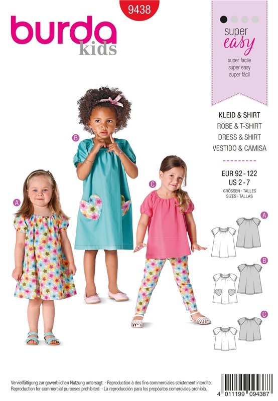 Burda Schnittmuster Baby/Kinder Kleid + Shirt Gr. 92 - 122