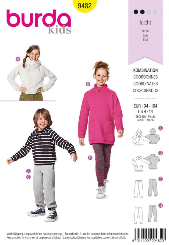 Burda Schnittmuster Kinder Pullover + Hose Gr. 104 - 164