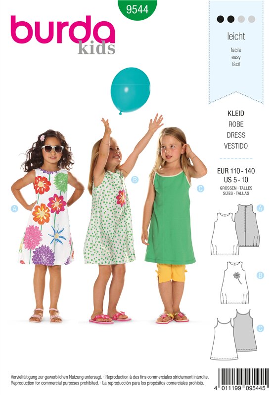 Burda Schnittmuster Kinder Kleid Gr. 110 - 140