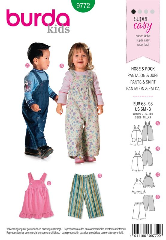 Burda Schnittmuster Baby Hose + Kleid + Overall Gr. 68 - 98