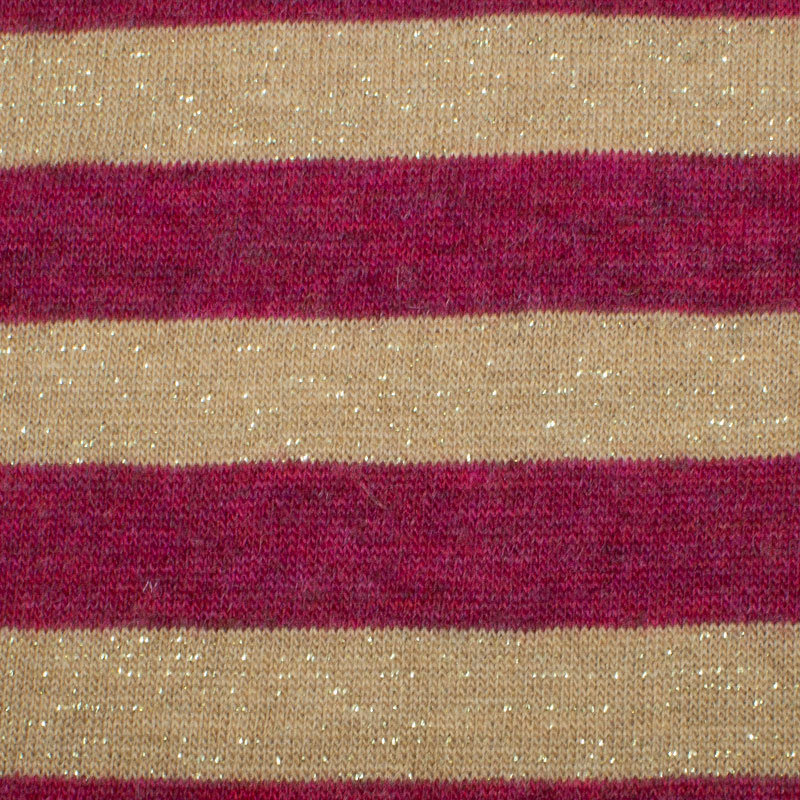 Strickstoff Streifen mit Lurex  01 camel-dunkelrot