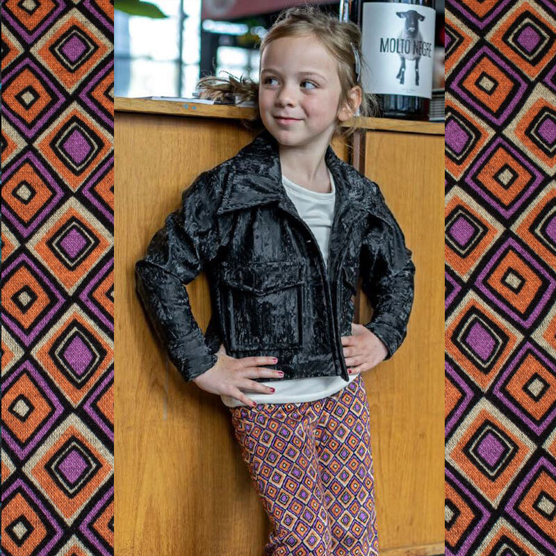 Modestoffe Winterjersey violett-orange Rauten ÖkoTex (Hose)