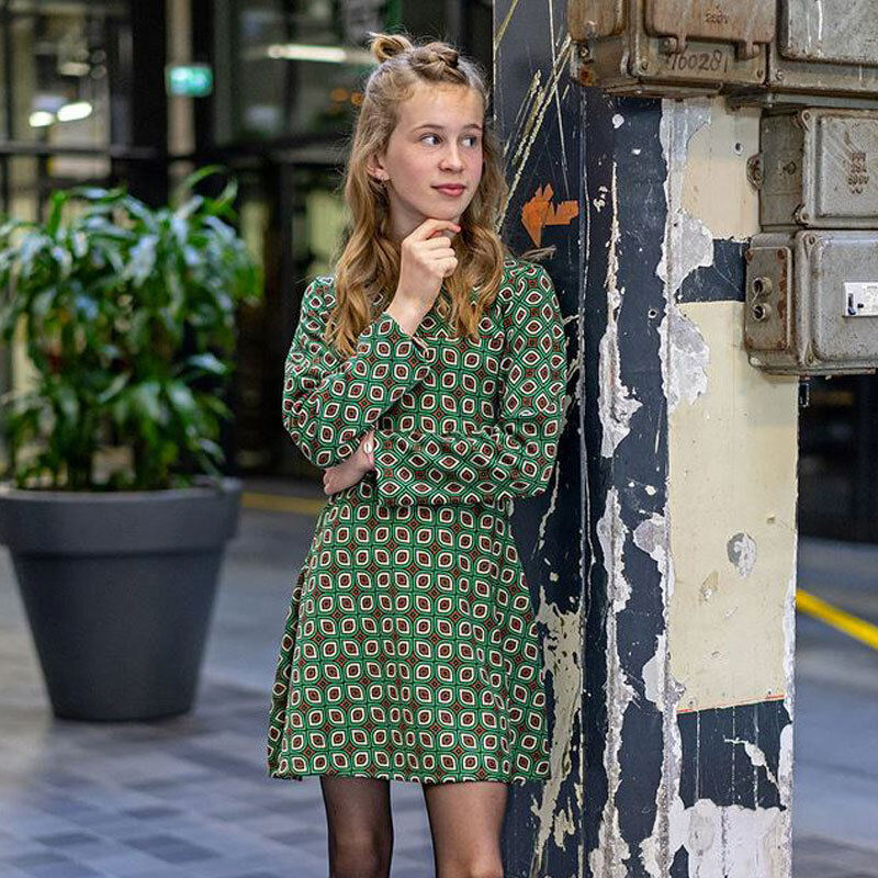 Modestoffe Winterjersey grün-braun Ornam,enten ÖkoTex (Kleid)