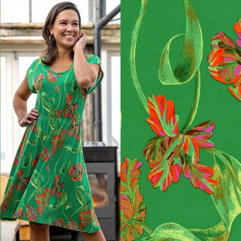 Modestoffe Viskose Jersey Druck Blumen grün (Kleid) ÖkoTex