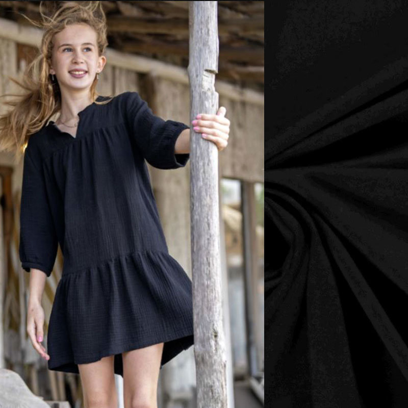 Modestoffe Dreilagiger Musselin schwarz (Kleid) ÖkoTex