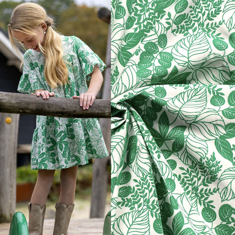 Modestoffe Viskose-Leinen Druck Blätter grün ÖkoTex (Kleid)