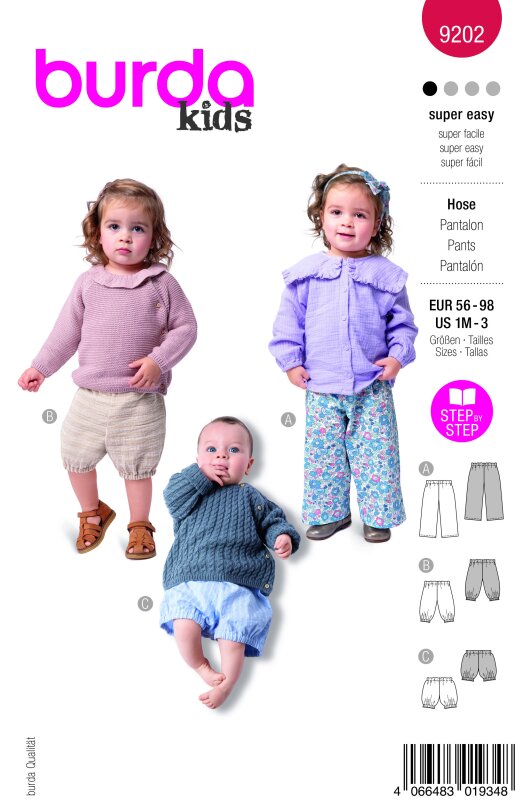 Burda Schnittmuster Baby Hose, Gr. 56 - 98