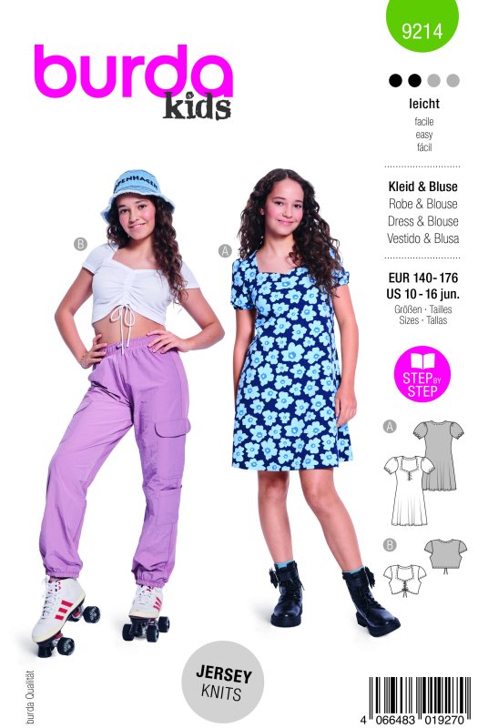 Burda Schnittmuster Kinder Kleid & Bluse, Gr. 140-176