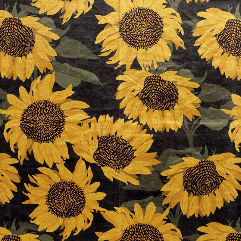 Samt, Digital bedruckt mit Sonnenblumen