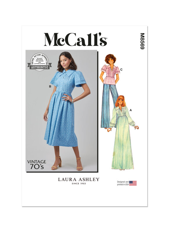 McCalls Schnittmuster Damen Kleid mit Ärmelvariationen und Oberteil von Laura Ashley